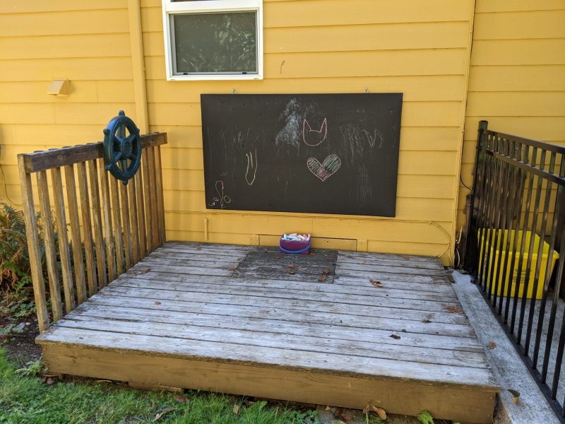 Kid deck (AKA "the boat") and chalkboard.